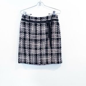LOFT Black & Pink Tweed Plaid Bow Skirt Wool Blend Parisian Chic Old Money 2